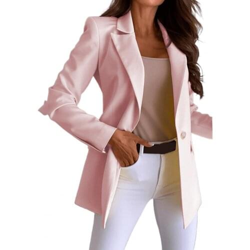 Office Lady Blazer Solid Color One Buttons Autumn Winter Turndown Collar Long Sleeve Breathable Soft Suits Jacket Streetwear2021