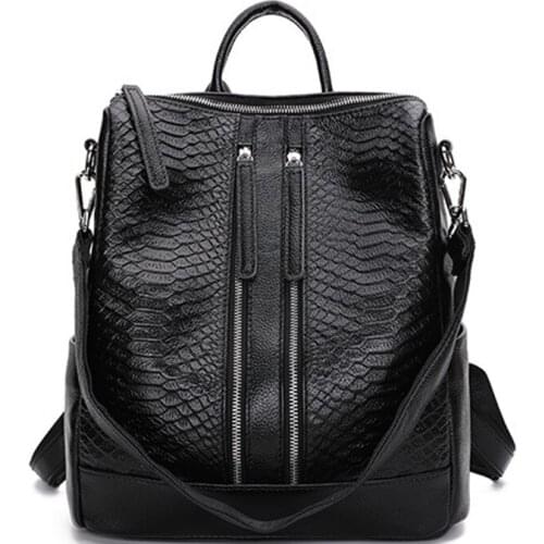 Women Crocodile Pattern Backpack Genuine Leather Knapsack Girl Schoolbag Anti-theft backpack cowhide leather Travel Bag Rucksack
