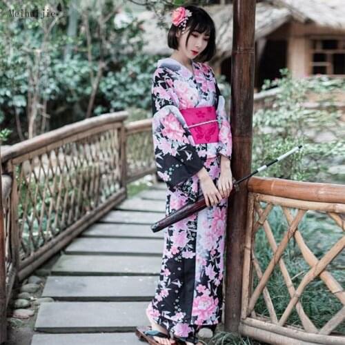 Japanese traditional kimono woman bathrobe Pink Cherry Blossom kimono cosplay vintage clothing dress japanese style