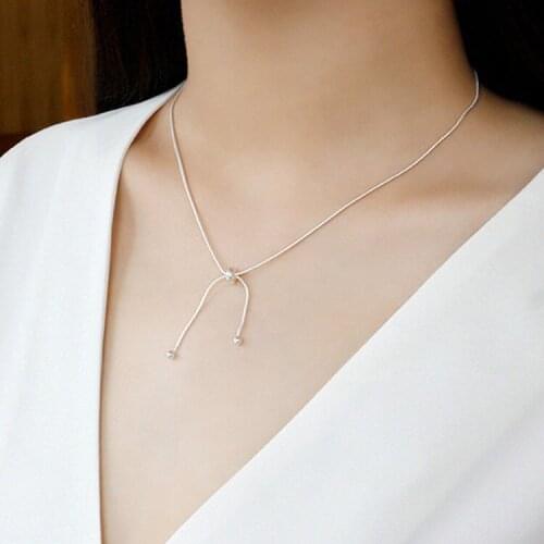 Korean Fashion Round Bead Snake Bone Chain Necklace Silver Color Pull Necklace Charm Womens Dinner Dance Party Jewelry