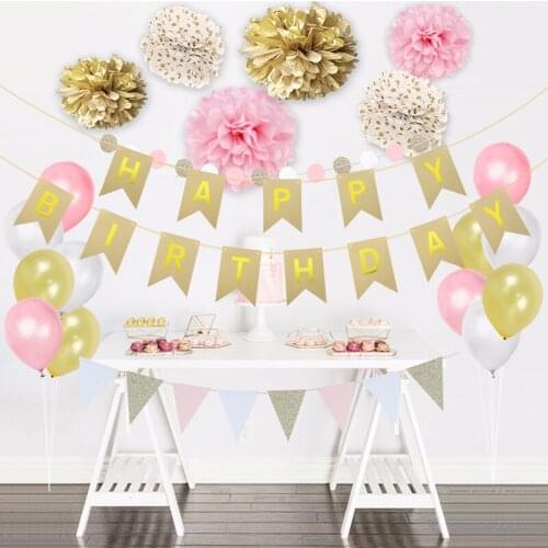 1set Happy Birthday Fishtail Banner Kraft Paper Bronzing Letter Flag Garland Birthday Decoration Pennant Baby Shower Decoration