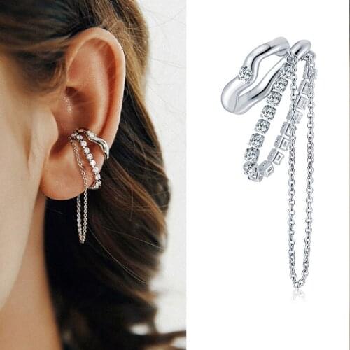 1PCS Fashion No pierced Ear Post Clip On Earrings Crystals Multilayer Tassel Fake Cartilage Earring for Women Clip Earcuffs