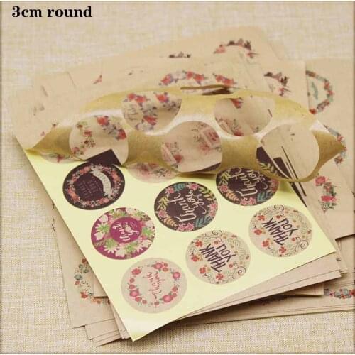 100pcs flower pattern DIY Thank you sticker label Christmas label tag DIY kraft Handmade self adhesive label 3/3.5CM size
