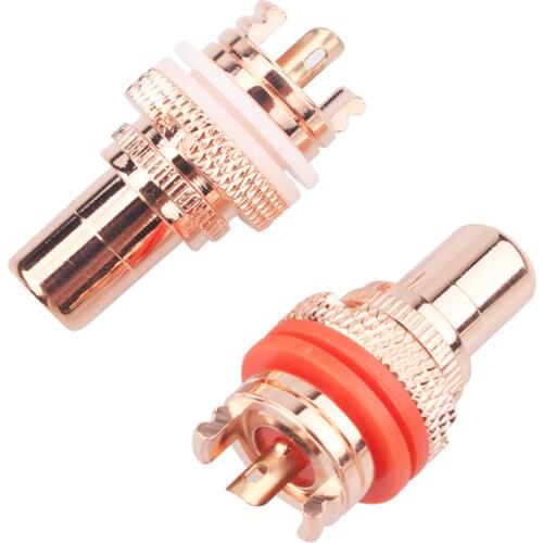 2PCS pure red copper RCA Female Socket Connector Chassis Panel Mount Adapter Audio Plug