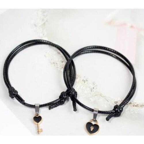 2Pcs New Arrival Alloy Charm Bracelet Key Heart Lock Couple Bracelet Handmade Rope Bracelet for Women Lovers Jewelry Gifts