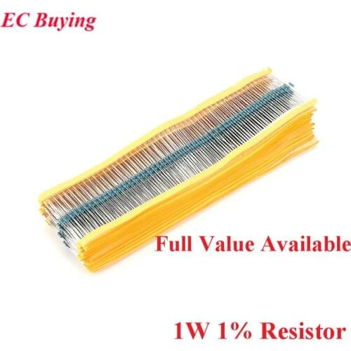 50pcs 1W Metal Film Resistor 1% 0.1R ~ 2.2M 1M 100R 100K 200R 330K 470K 510R 680R 300R 220K 39R 240K 270R 820K 180R 150R 1K ohm