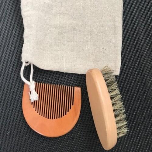 500sets 3 in 1 kits 8x4x3cm Mini Wood Bristles Beard Brush Men wooden brushes + Mustache Comb + pouch