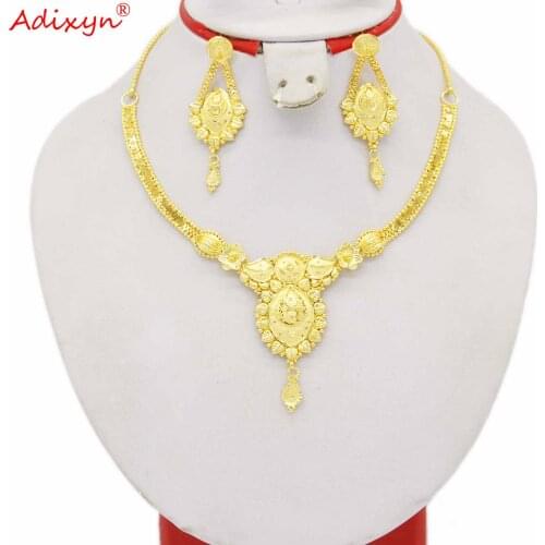 Adixyn Dubai 24K Gold Color/Copper Wedding Bride Jewelry sets Tassel Necklace/Earrings Eritrea/African/Ethiopian Jewelry N070113