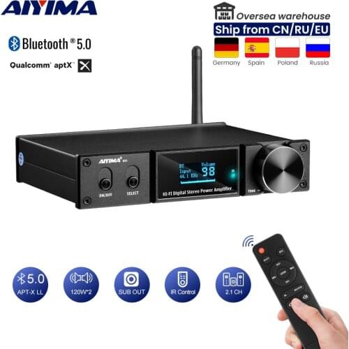 AIYIMA APTX Bluetooth 5.0 Power Amplifier 2.1 Home Theater Amplificador 120Wx2 Digital Sound Subwoofer Amplifier USB DAC Amp