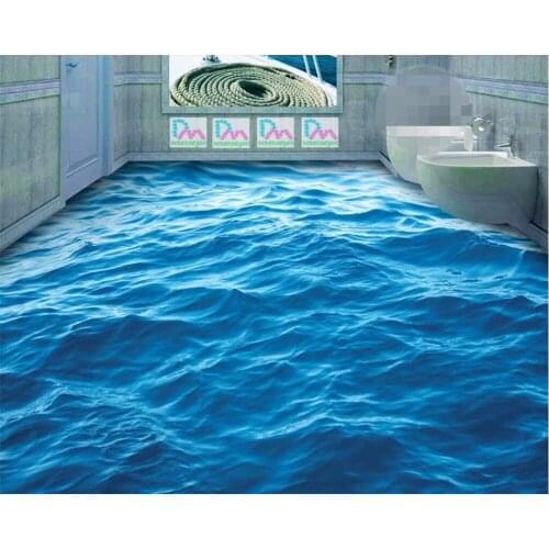 Beibehang Modern Custom 3d flooring mural HD deep blue sea waves ripple non-slip waterproof thickened PVC Wallpaper 3d flooring