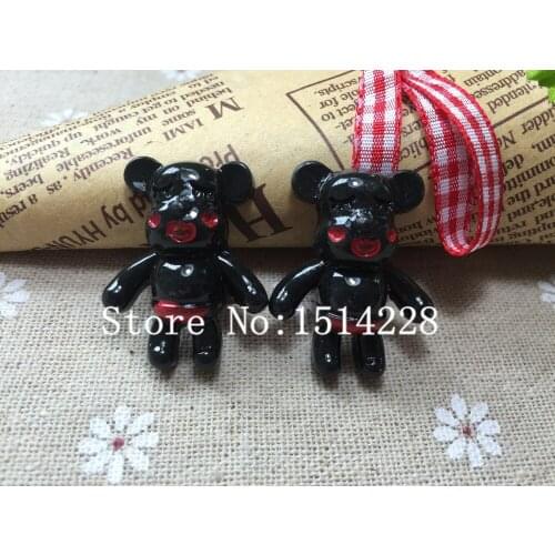 Free shipping!Resin black bear .Resin flatback cabochon for phone decoration hair bow center ,DIY25*32mm