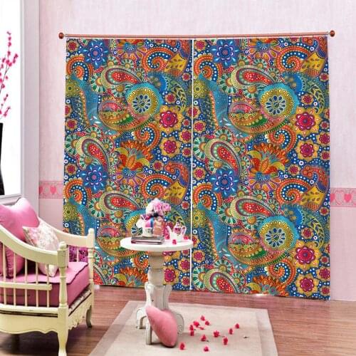 Bohemian Ethnic Style Print Flower Curtains Large Window Window Curtains Blackout Bedroom Indoor Fabric Curtains For Living room