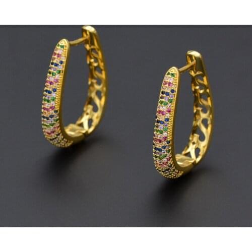 925 Sterling Silver U-Shaped Large Earrings Plated Gold Inlaid Zircon European Popular Womens Jewelry For Banquet Wear