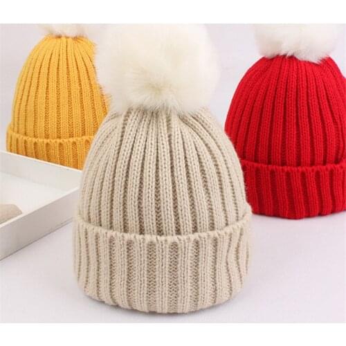 Color boys and girls keep warm and all-match autumn and winter tide 1-8 year old wool ball knitted woolen hat pullover hat