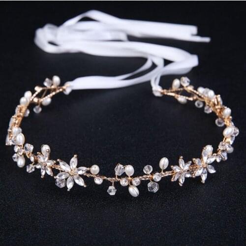 Floralbride Korea Style Alloy Flower Leaf Rhinestone Pearl Bridal Headband Wedding Tiara Vine Hair Accessories Women Jewelry