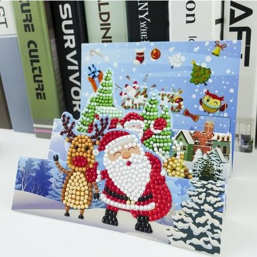 Hot Diamond Painting Cartoon Mini Santa Claus Merry Christmas Paper Greeting Postcards Craft DIY Kids Festival Greet Cards Gift