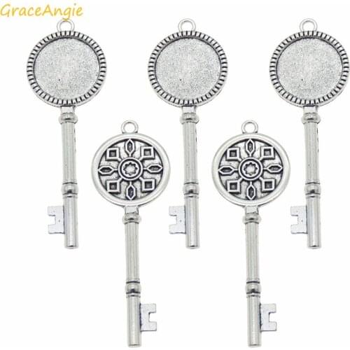 GraceAngie 10pcs Antique silver Retro key zinc alloy holder Base Pendants Accessories Charm For DIY Necklace Jewelry Findings