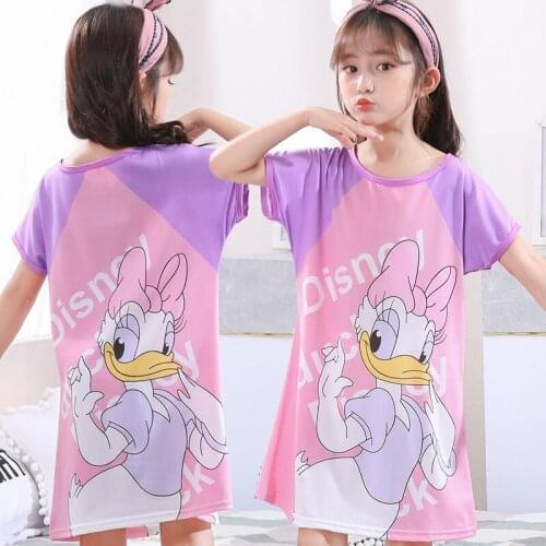 Disney Daisy Cotton Nightdress Little Teen Girl Pajama Dress Childrens Cartoon Anime Summer Nightgown Home Clothes Sleepwear