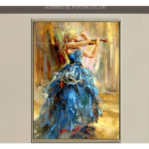 Created Art Handmade Flamenco Blue Skirt Dancer For Wall Decor Violin Pure Hand-painted Spanish Dancers Oil Painting On Canvas