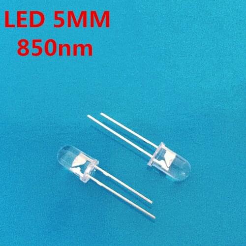 100pcs 5mm IR LED 850nm Clear Lens Infrared Diode 20mA Transparent 5 mm Through Hole Light Emitting Diode 850 nm LED Lamp