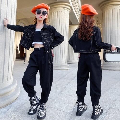 Girls' Suit 2020 New Autumn Kids Clothes Korean ChildrenS Clothes Long sleeve Casual Cardigan Jacket+ Jeans 2pcs Sets 3-14Y