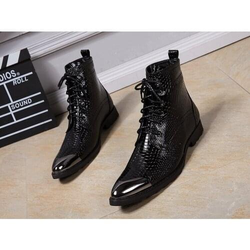 Western cowboy classic punk black botas militares genuine leather sliver steel toe army military boots high top male shoes men