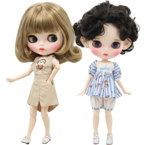 ICY DBS Blyth doll white skin joint body short golden hair matte face Carved lips with eyebrows anime toy 30cm 1/6 bjd girls
