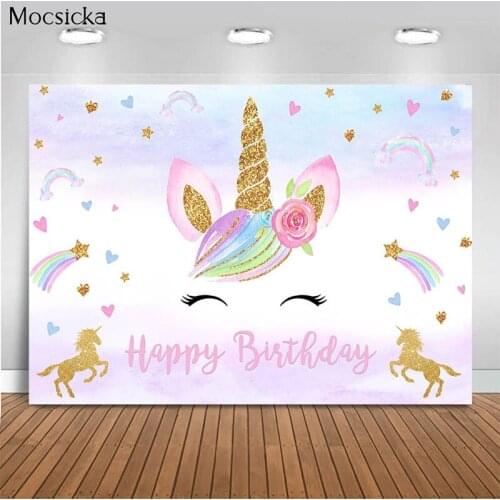 Mocsicka Birthday Party Background Rainbow Unicorn Decoration Style Baby Shower Photo Background Photography Studio