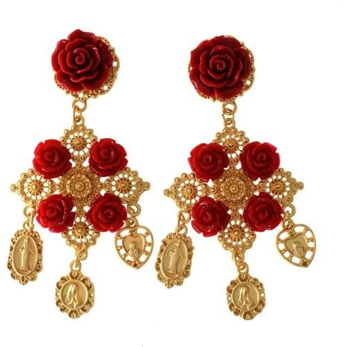 Fashion Baroque Big Long Earrings For Women Long Earring Vintage Rhinestones Flower Drop Earrings Fashion Jewelry