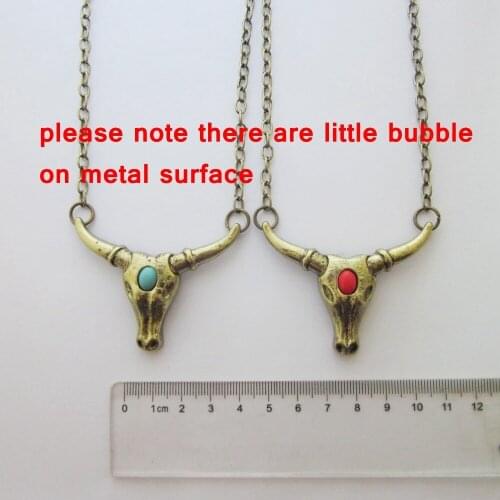 Fashion jewelry items vintage metal bull head horn shaped long pendant necklace