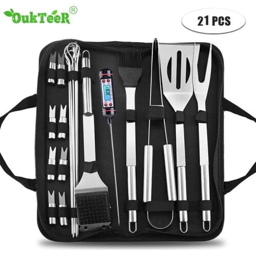 Stainless Steel BBQ Tools Set 21Pcs Barbecue Grilling Accessories Utensil for Outdoor Camping Cooking Tools Kit BBQ Utensils