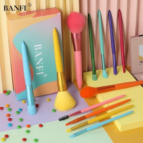 BANFI 12pcs Candy bright mix and match colors makeup brushes professional powder basic eye shadow makeup brush set synthetic
