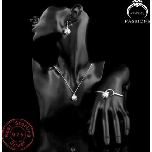 Classic 925 Sterling Silver Trendy Jewelry Sets Hollow Out Ball Pendant Necklace Bangles Earrings For Women Fashion Accessories