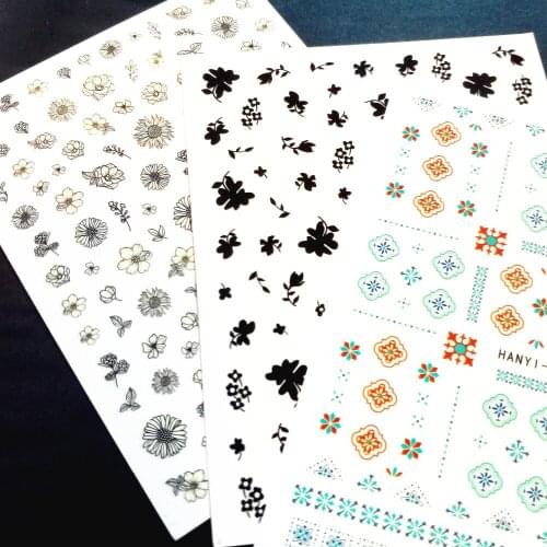 Newest HANYI-156 mixed flowers pattern 3d nail stickers art Japan style nail decals template DIY decoration tips