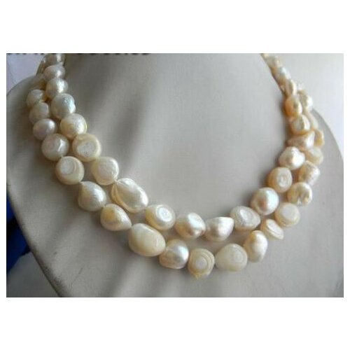 2Strands 18'' 12mm White Baroque Freshwater Pearl Necklace
