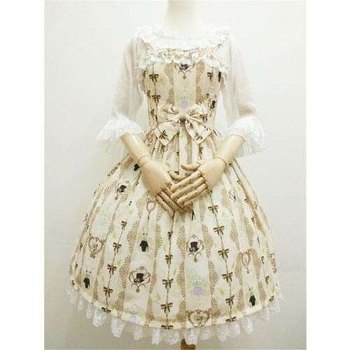 Lolita Dress Ruffles Beauty and Gentlemen Print Bows Lace Chiffon Lolita JSK Dress