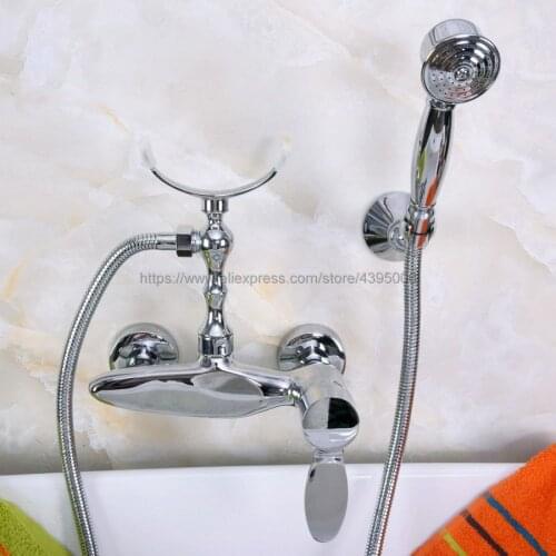 Polished Chrome Wall Mounted Bathroom Shower Faucet Set With Hand Shower Head Mixer Tap Bna256