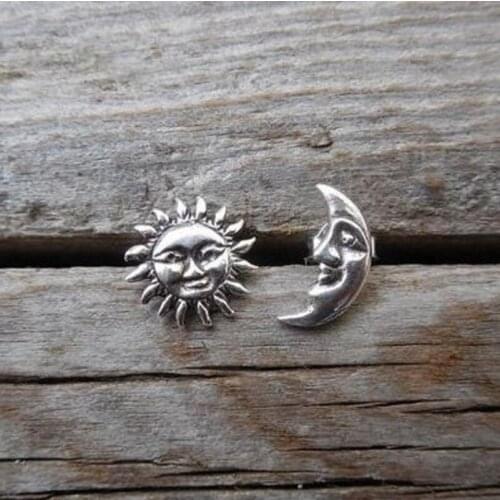 Sun and Moon Earrings , Asymmetrical Earrings , Hoops , Celestial Earrings , Hoop Earrings ,Star ,Gift