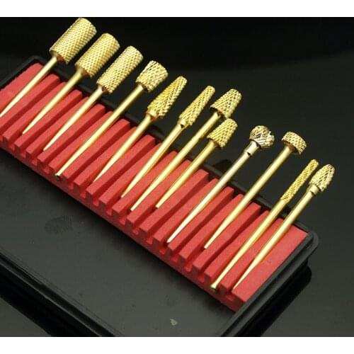 EasyNail 12 Types Golden Carbide Nail drill bits Burrs Metal Drill Bits Cuticle For Manicure Electric Nail Drill Accessories