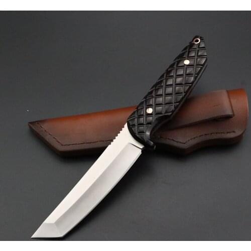VG10 steel Japanese samurai knife 60hrc vacuum heat treatment sharp camping hunting Straight knife Full Tang Fixed Blade Knife