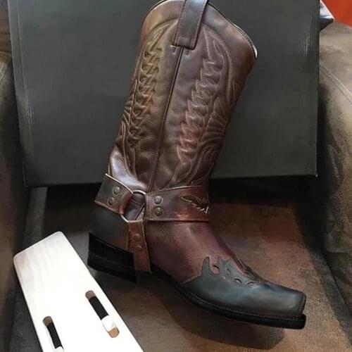 Retro Ladies Boots PU Plus Size 48 Low Heel Waterproof Wing Printed Patchwork Mid Calf Square Toe Female Fashion Boots