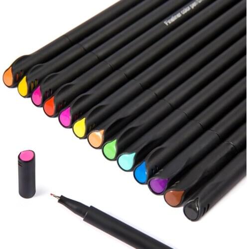 0.4mm Micron Liner Marker Pens 12 Colors Fineliner Color Pen Water Based Assorted Ink for Painting School Office Art Supplies