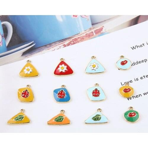 10pcs Hot Sales Cute Alloy Drip Oil Triangle Flower Leaves Ladybug Watermelon Cartoon Earrings For Women Diy Jewelry Accessories