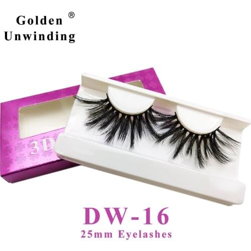 1 Pair 3D Mink Lashes False-Eyelashes 25MM Dramatic Natural Thick Faux Mink Lashes Makeup Eyelash Extension Golden Unwinding
