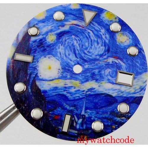 31mm Blue Sterile Watch Dial Fit NH35 Automatic Movement Romantic Sky Pattern Stainless Steel Material With Date Window