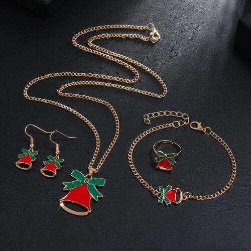 4Pcs2021New Sales Christmas Necklace Jewelry Set Bell Bracelet Elk Multi piece Combination Exquisite Gift Holiday Jewelry