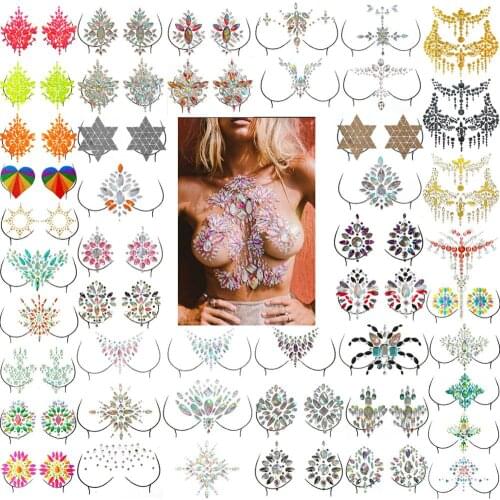 5Pcs Jewels Rhinestone Chest Sticker Boho Temporary Chest Body Gems Tattoo Sticker Body Jewel for Festival Makeup