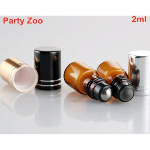 500 X 2ml Amber Roll Glass Bottle with Metal Roller Small Roll-on Refillable Essential Oil Bottle With Black/Gold/Silver Lid