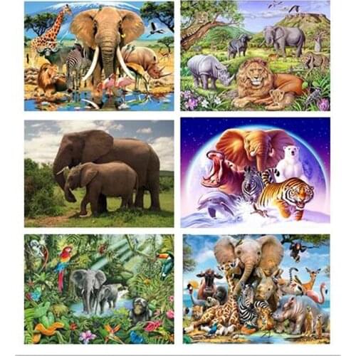 5D DIY Diamond Painting Elephant Tiger Dolphin Crystal Round Diamond Painting Cross Stitch Animals Needlework Home Decorative