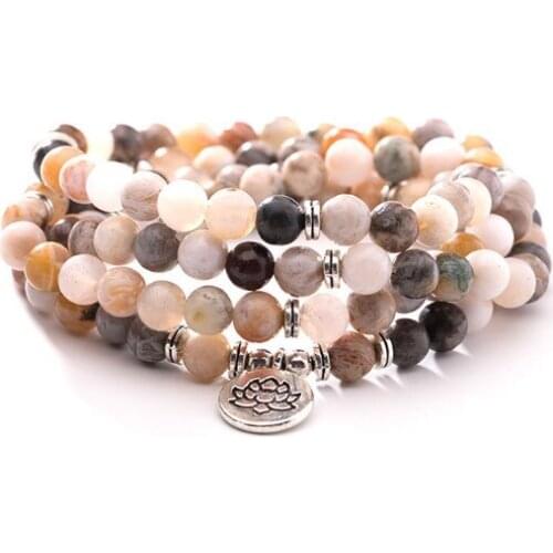 Bamboo leaves 108 beads 8mm elastic adjustable Lotus life tree Buddha OM eye Chakra Reiki agate Onyx Bracelet necklace hh34